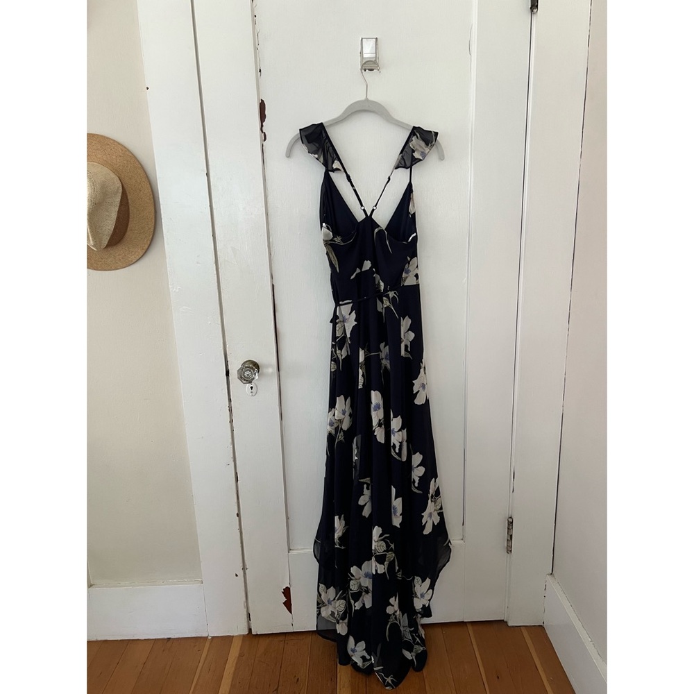 Lulu's White and Blue Sleeveless V-Neck Wrap Maxi Sundress